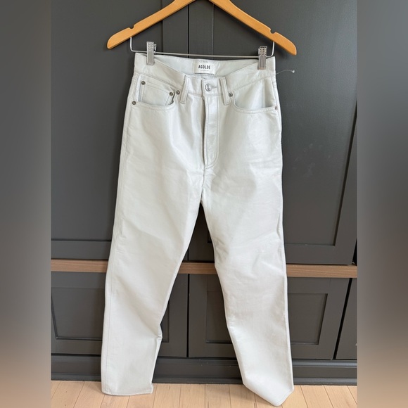 NWT• Agolde 90s Pinch Waist Light Grey Leather Pant • 26 - Picture 2 of 8
